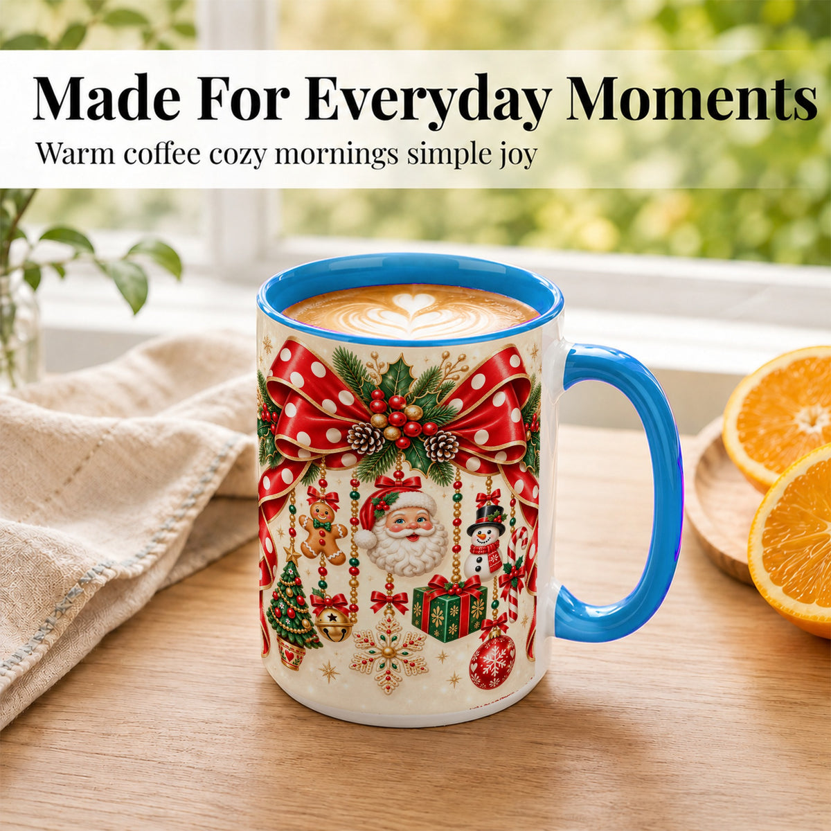 #pl[15oz|Blue] Christmas Polka Dot Coffee Mug, Santa Holiday Mug, Ceramic Cup