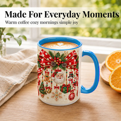 #pl[15oz|Blue] Christmas Polka Dot Coffee Mug, Santa Holiday Mug, Ceramic Cup