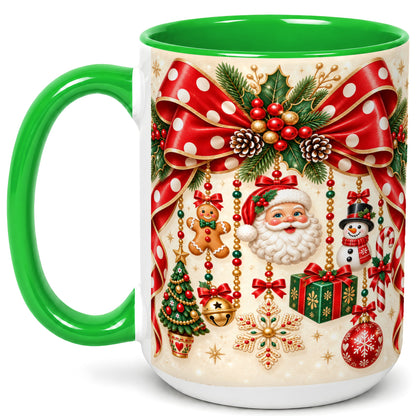 #pl[15oz|Green] Christmas Polka Dot Coffee Mug, Santa Holiday Mug, Ceramic Cup