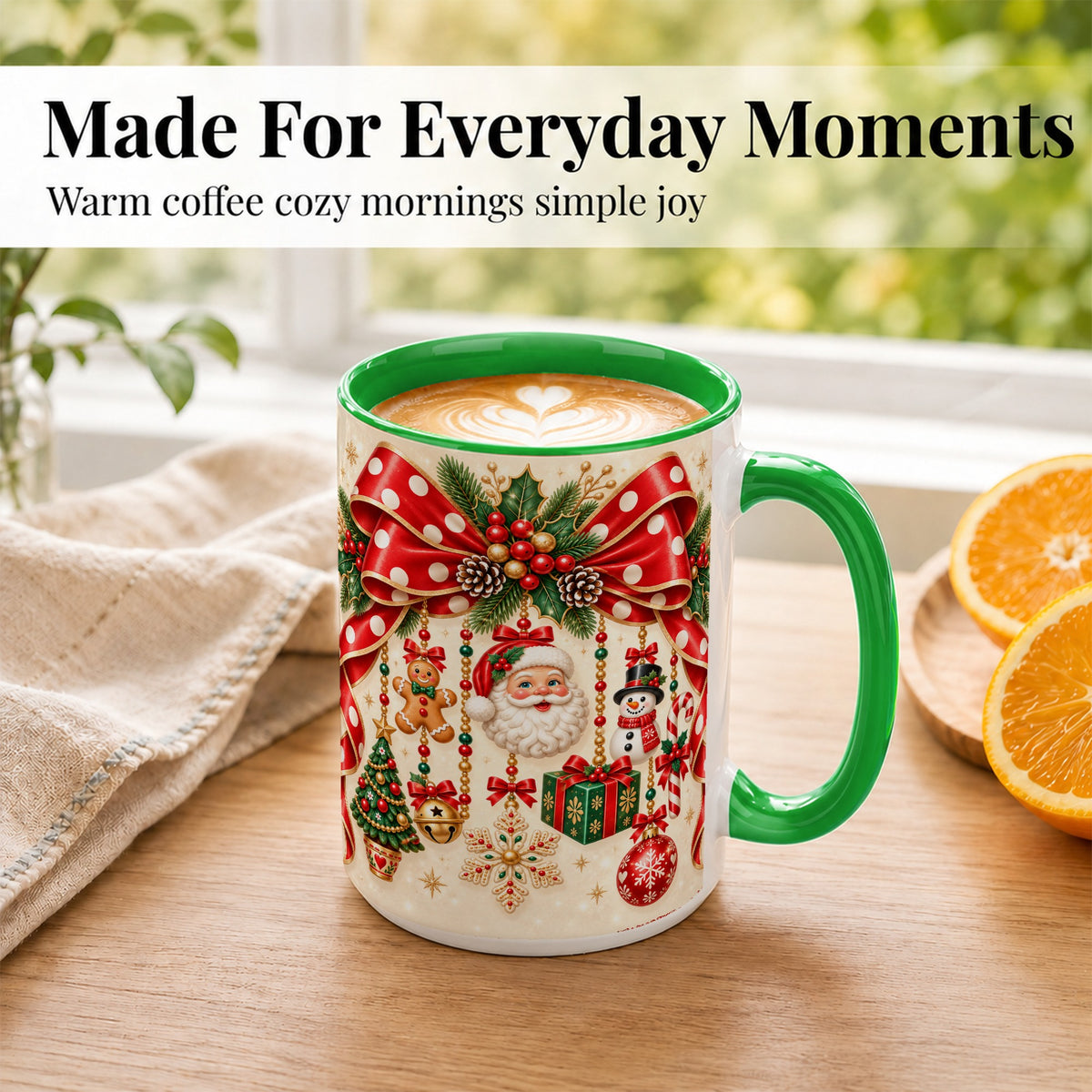 #pl[15oz|Green] Christmas Polka Dot Coffee Mug, Santa Holiday Mug, Ceramic Cup