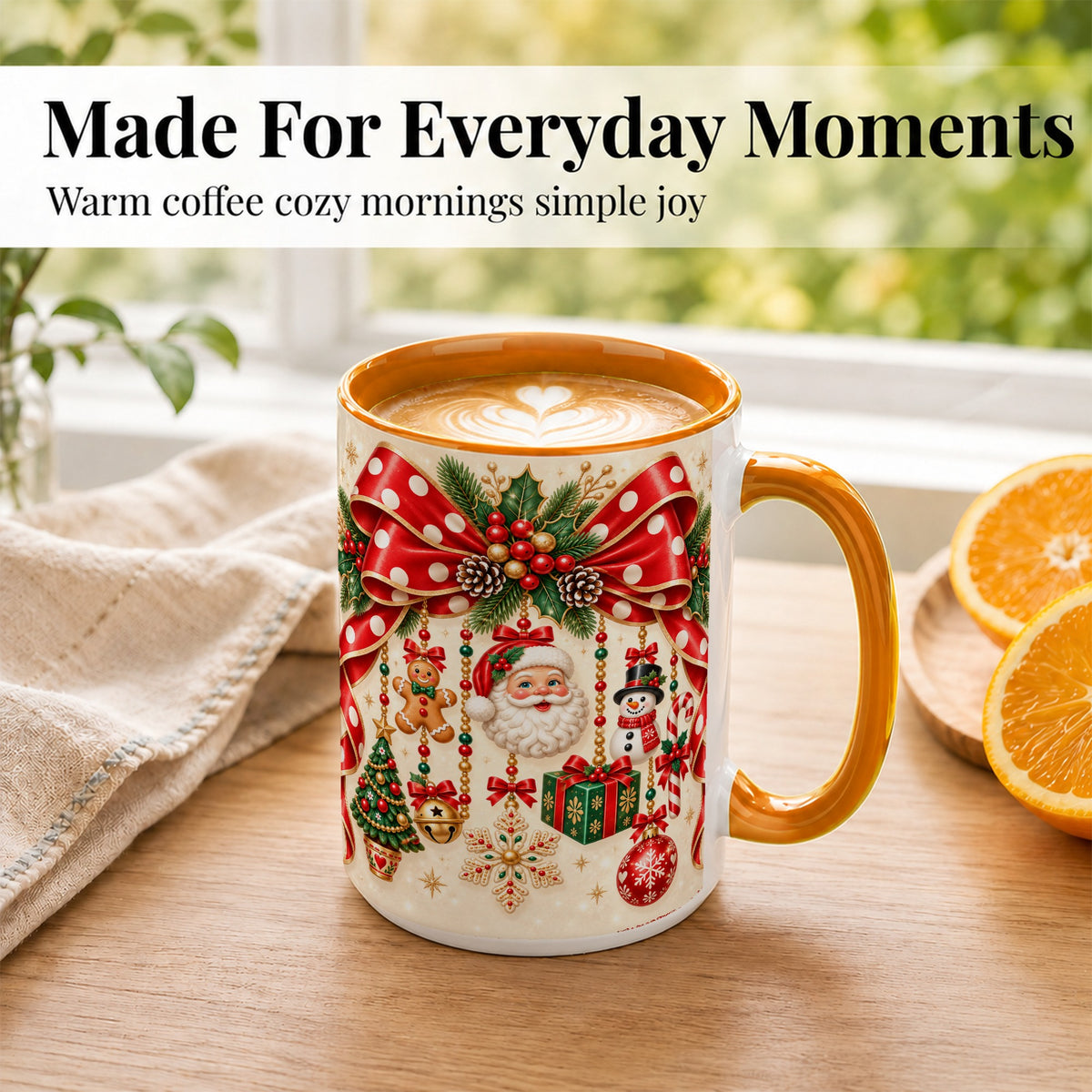 #pl[15oz|Orange] Christmas Polka Dot Coffee Mug, Santa Holiday Mug, Ceramic Cup