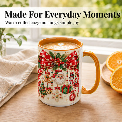 #pl[15oz|Orange] Christmas Polka Dot Coffee Mug, Santa Holiday Mug, Ceramic Cup