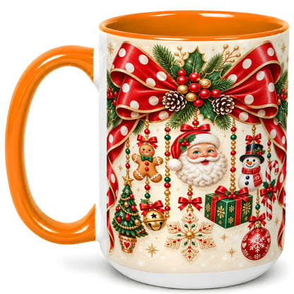#pl[15oz|Orange] Christmas Polka Dot Coffee Mug, Santa Holiday Mug, Ceramic Cup