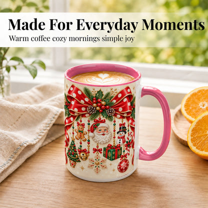 #pl[15oz|Pink] Christmas Polka Dot Coffee Mug, Santa Holiday Mug, Ceramic Cup
