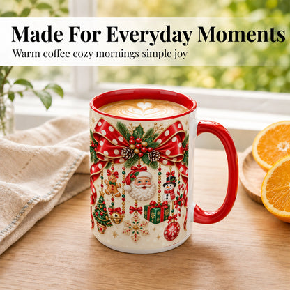 #pl[15oz|Red] Christmas Polka Dot Coffee Mug, Santa Holiday Mug, Ceramic Cup