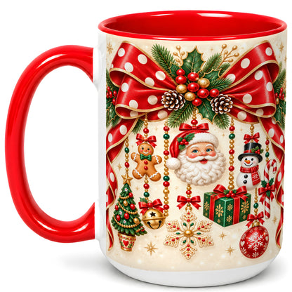 #pl[15oz|Red] Christmas Polka Dot Coffee Mug, Santa Holiday Mug, Ceramic Cup
