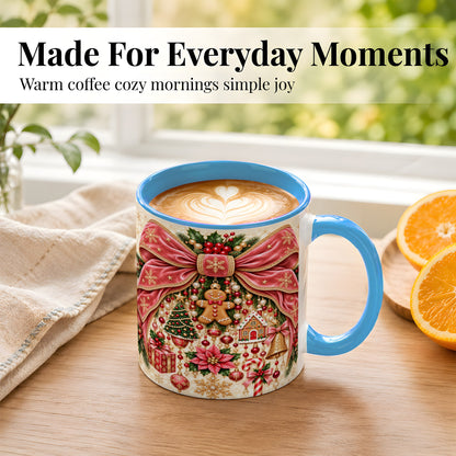 #pl[11oz|Blue] Christmas Bow Coffee Mug, Festive Ribbon Mug, Ceramic Cup