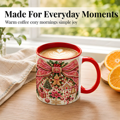 #pl[11oz|Red] Christmas Bow Coffee Mug, Festive Ribbon Mug, Ceramic Cup