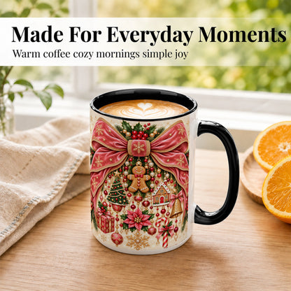 #pl[15oz|Black] Christmas Bow Coffee Mug, Festive Ribbon Mug, Ceramic Cup