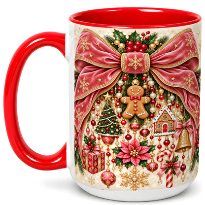 #pl[15oz|Red] Christmas Bow Coffee Mug, Festive Ribbon Mug, Ceramic Cup