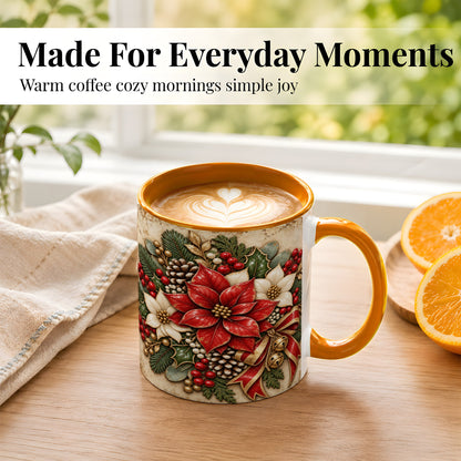 #pl[11oz|Orange] Vintage Poinsettia Coffee Mug, Christmas Floral Mug, Ceramic Cup