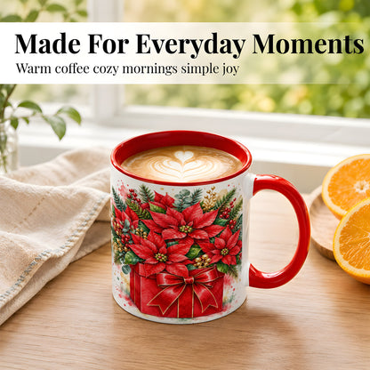 #pl[11oz|Red] Poinsettia Bouquet Coffee Mug, Christmas Floral Mug, Ceramic Cup