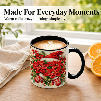 #pl[11oz|Black] Christmas Poinsettia Coffee Mug, Santa Hat Mug, Ceramic Cup