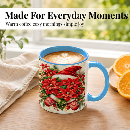 #pl[11oz|Blue] Christmas Poinsettia Coffee Mug, Santa Hat Mug, Ceramic Cup