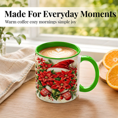 #pl[11oz|Green] Christmas Poinsettia Coffee Mug, Santa Hat Mug, Ceramic Cup