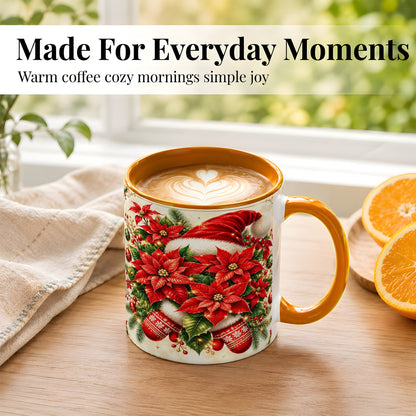 #pl[11oz|Orange] Christmas Poinsettia Coffee Mug, Santa Hat Mug, Ceramic Cup