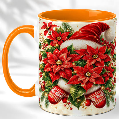 #pl[11oz|Orange] Christmas Poinsettia Coffee Mug, Santa Hat Mug, Ceramic Cup