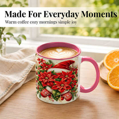 #pl[11oz|Pink] Christmas Poinsettia Coffee Mug, Santa Hat Mug, Ceramic Cup