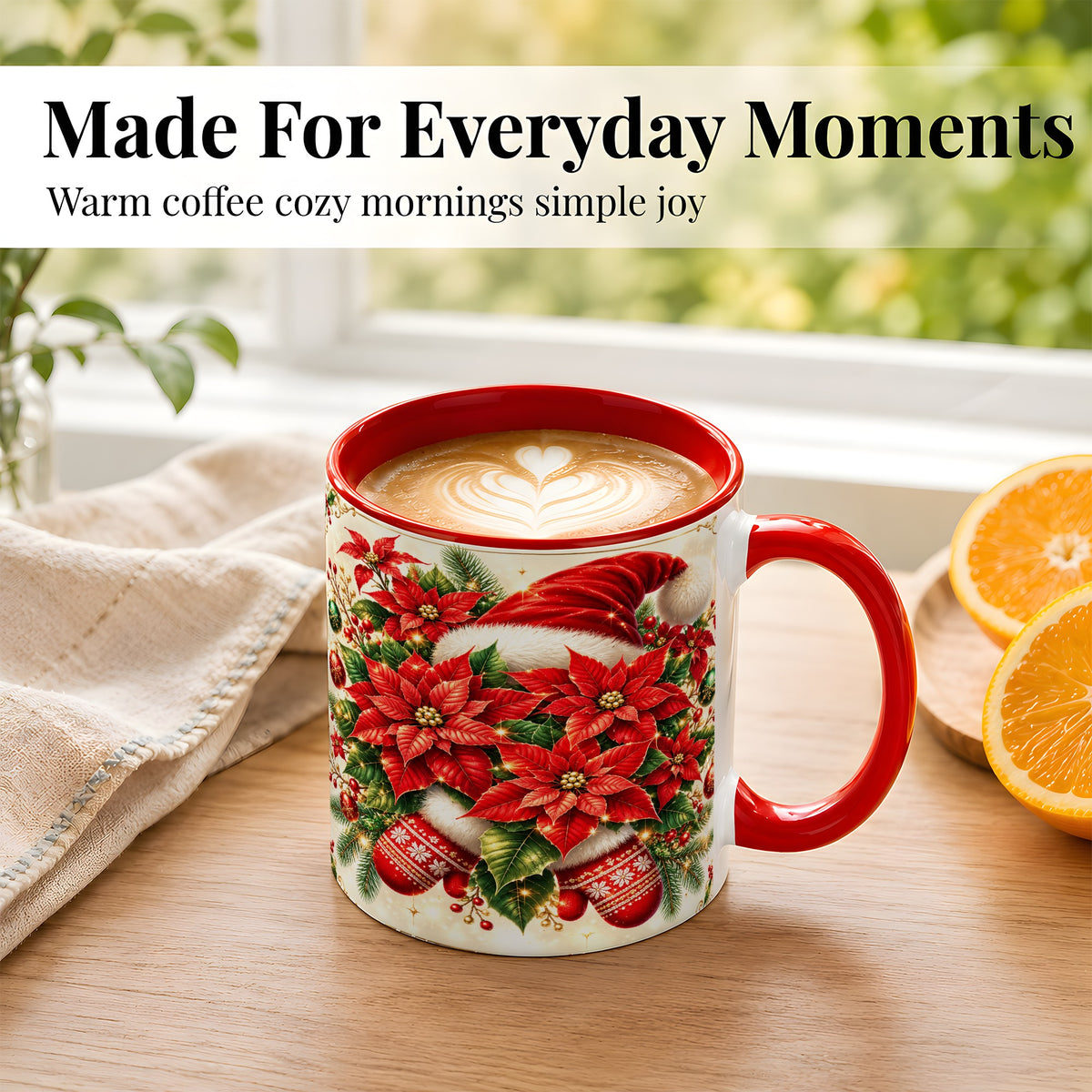 #pl[11oz|Red] Christmas Poinsettia Coffee Mug, Santa Hat Mug, Ceramic Cup