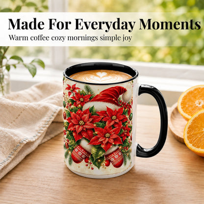 #pl[15oz|Black] Christmas Poinsettia Coffee Mug, Santa Hat Mug, Ceramic Cup