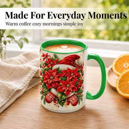 #pl[15oz|Green] Christmas Poinsettia Coffee Mug, Santa Hat Mug, Ceramic Cup