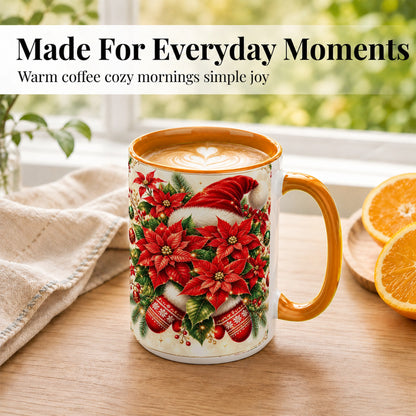 #pl[15oz|Orange] Christmas Poinsettia Coffee Mug, Santa Hat Mug, Ceramic Cup