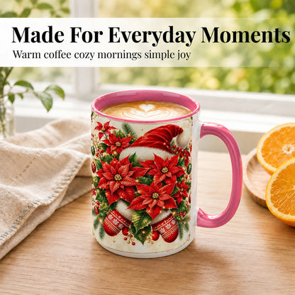 #pl[15oz|Pink] Christmas Poinsettia Coffee Mug, Santa Hat Mug, Ceramic Cup