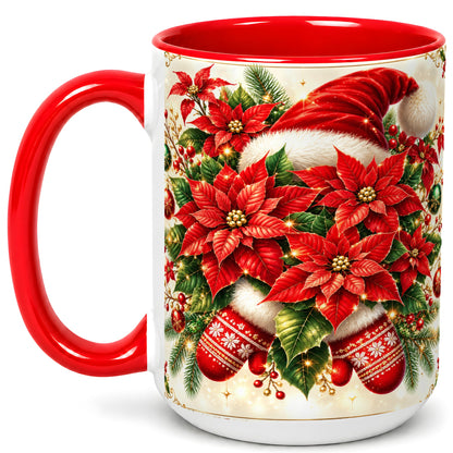 #pl[15oz|Red] Christmas Poinsettia Coffee Mug, Santa Hat Mug, Ceramic Cup