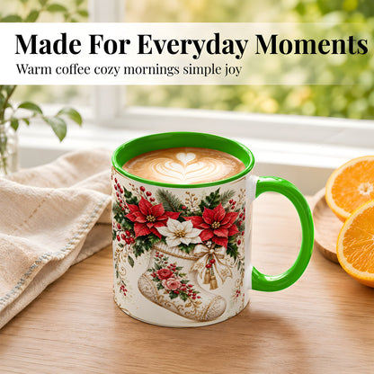 #pl[11oz|Green] Christmas Stocking Coffee Mug, Vintage Floral Mug, Ceramic Cup