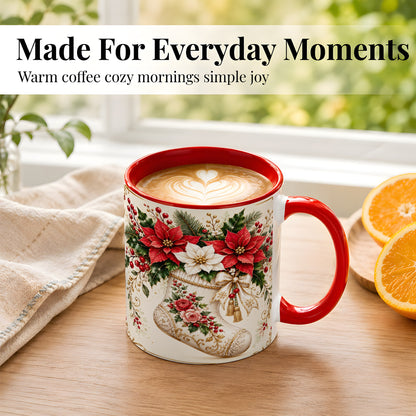 #pl[11oz|Red] Christmas Stocking Coffee Mug, Vintage Floral Mug, Ceramic Cup