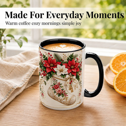 #pl[15oz|Black] Christmas Stocking Coffee Mug, Vintage Floral Mug, Ceramic Cup