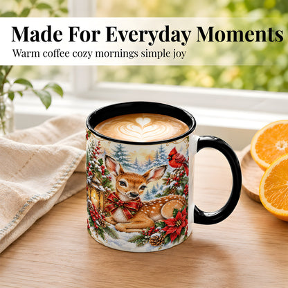 #pl[11oz|Black] Christmas Fawn Coffee Mug, Winter Deer Mug, Ceramic Cup