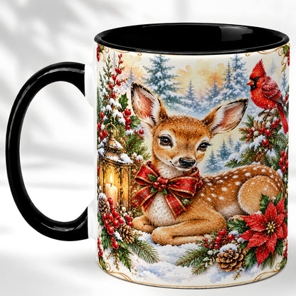 #pl[11oz|Black] Christmas Fawn Coffee Mug, Winter Deer Mug, Ceramic Cup