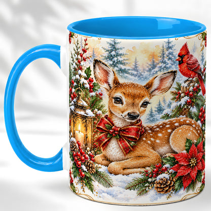 #pl[11oz|Blue] Christmas Fawn Coffee Mug, Winter Deer Mug, Ceramic Cup