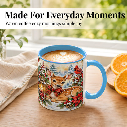 #pl[11oz|Blue] Christmas Fawn Coffee Mug, Winter Deer Mug, Ceramic Cup