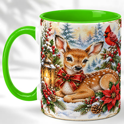#pl[11oz|Green] Christmas Fawn Coffee Mug, Winter Deer Mug, Ceramic Cup
