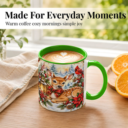 #pl[11oz|Green] Christmas Fawn Coffee Mug, Winter Deer Mug, Ceramic Cup