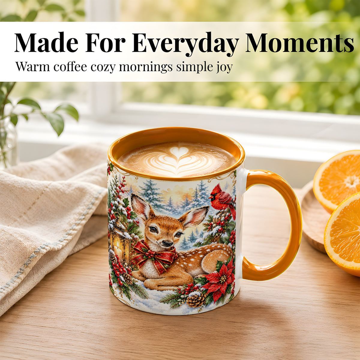 #pl[11oz|Orange] Christmas Fawn Coffee Mug, Winter Deer Mug, Ceramic Cup