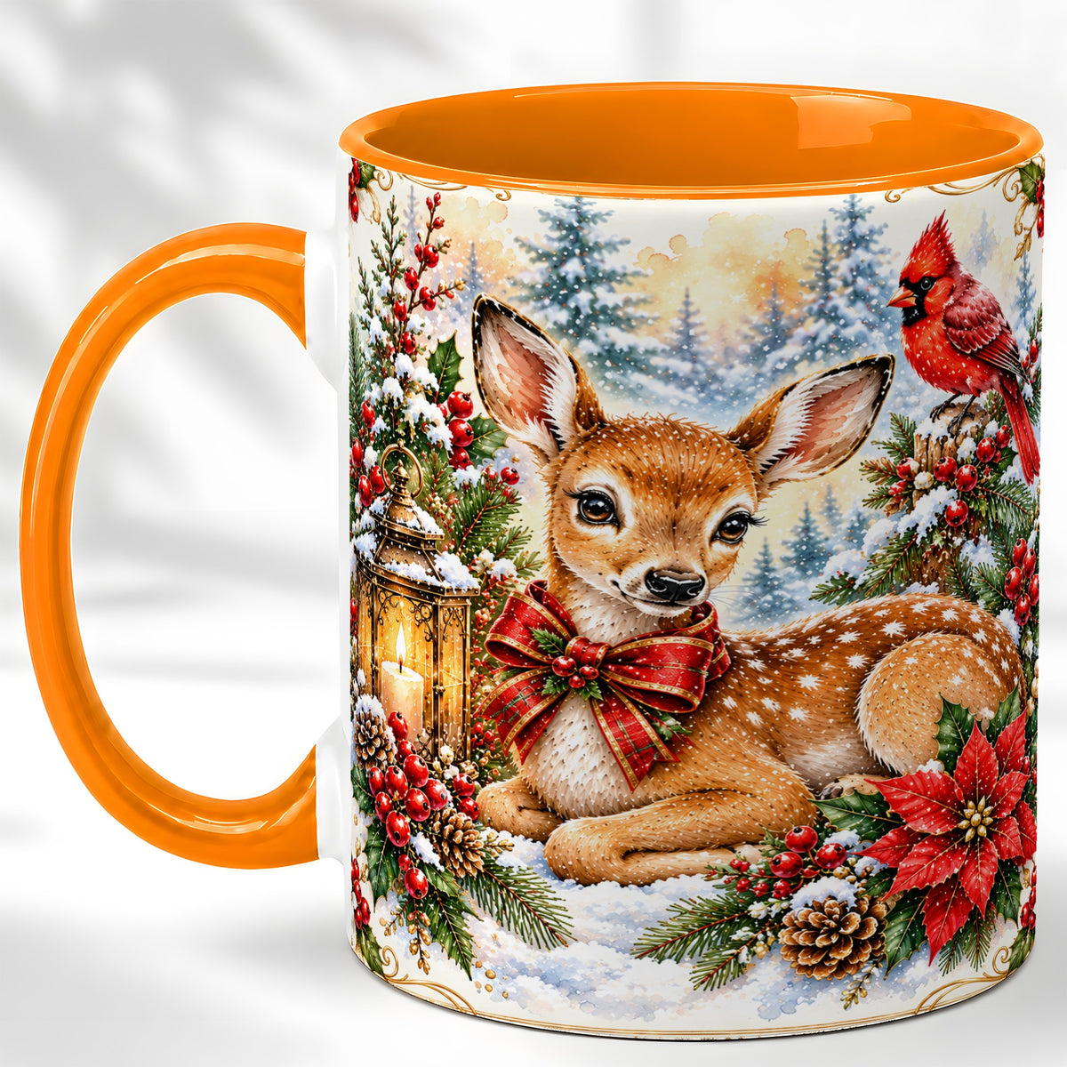 #pl[11oz|Orange] Christmas Fawn Coffee Mug, Winter Deer Mug, Ceramic Cup
