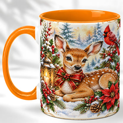 #pl[11oz|Orange] Christmas Fawn Coffee Mug, Winter Deer Mug, Ceramic Cup
