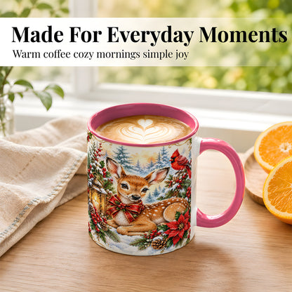 #pl[11oz|Pink] Christmas Fawn Coffee Mug, Winter Deer Mug, Ceramic Cup