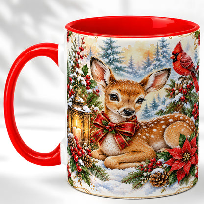 Christmas Fawn Coffee Mug, Winter Deer Mug, Ceramic Cup
