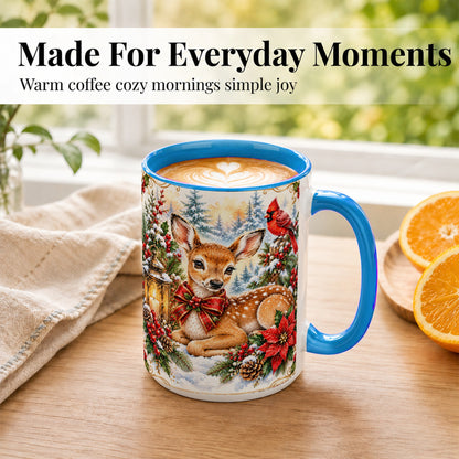 #pl[15oz|Blue] Christmas Fawn Coffee Mug, Winter Deer Mug, Ceramic Cup