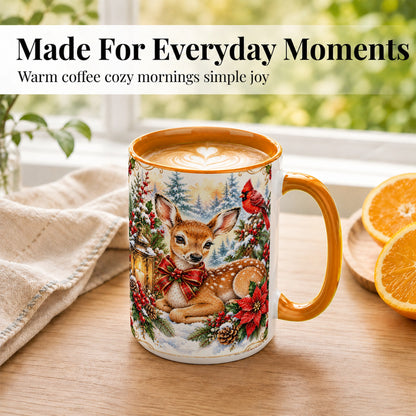 #pl[15oz|Orange] Christmas Fawn Coffee Mug, Winter Deer Mug, Ceramic Cup