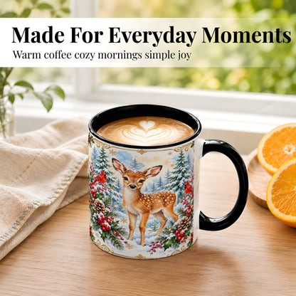 #pl[11oz|Black] Christmas Baby Deer Coffee Mug, Spotted Fawn Mug, Ceramic Cup