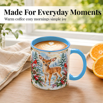 #pl[11oz|Blue] Christmas Baby Deer Coffee Mug, Spotted Fawn Mug, Ceramic Cup