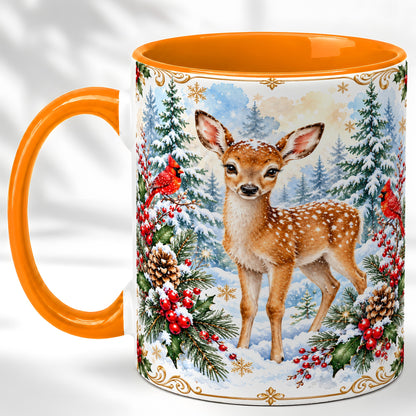 #pl[11oz|Orange] Christmas Baby Deer Coffee Mug, Spotted Fawn Mug, Ceramic Cup