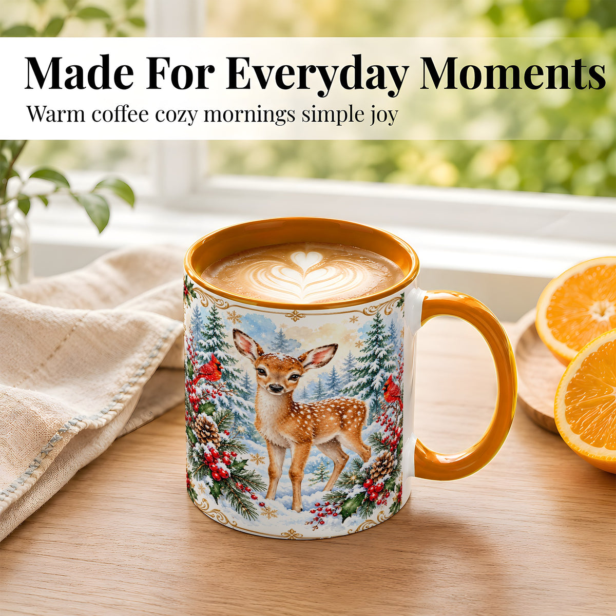 #pl[11oz|Orange] Christmas Baby Deer Coffee Mug, Spotted Fawn Mug, Ceramic Cup