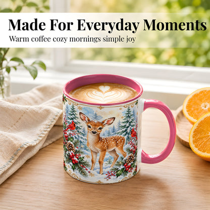 #pl[11oz|Pink] Christmas Baby Deer Coffee Mug, Spotted Fawn Mug, Ceramic Cup