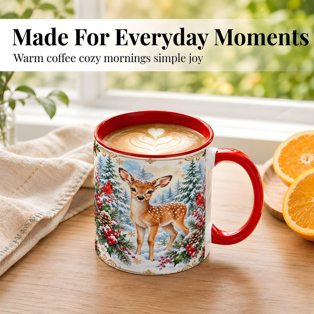 #pl[11oz|Red] Christmas Baby Deer Coffee Mug, Spotted Fawn Mug, Ceramic Cup